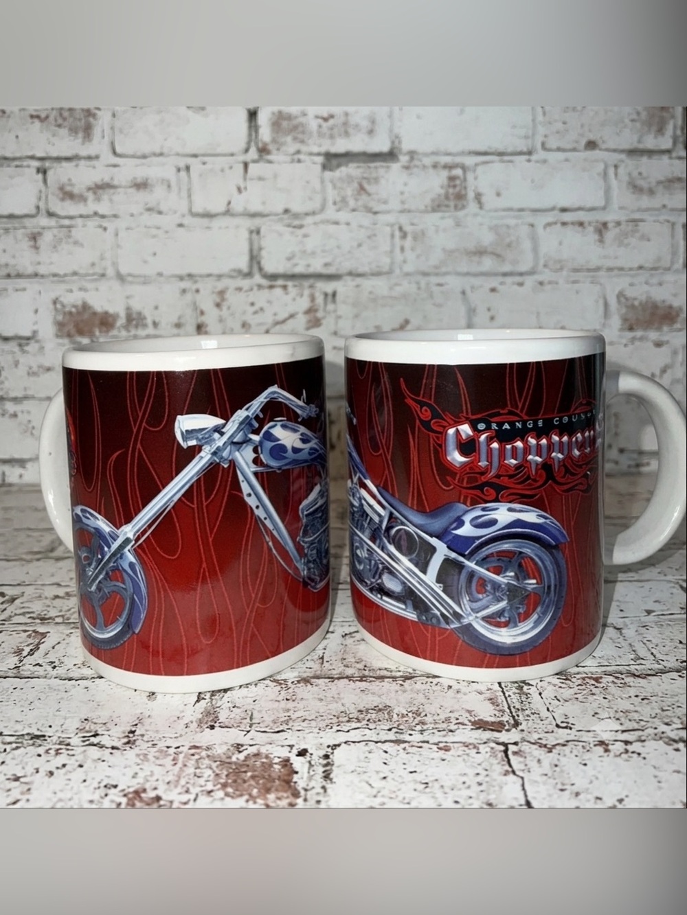 Vintage 2004 Orange County Choppers OCC Motorcycle Mug Set 2 Ceramic Mugs TV